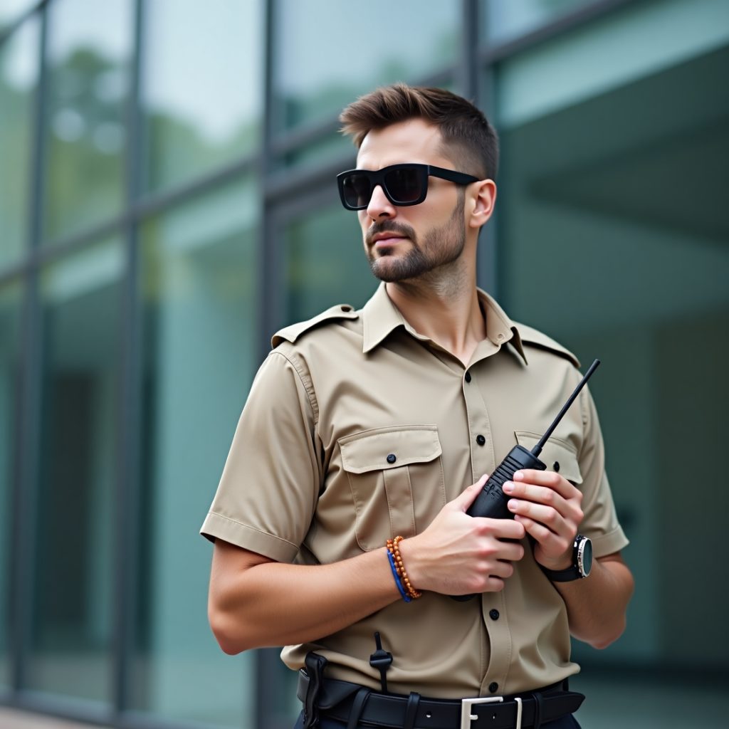 flux dev a professional male security guard wearing a khaki un 2