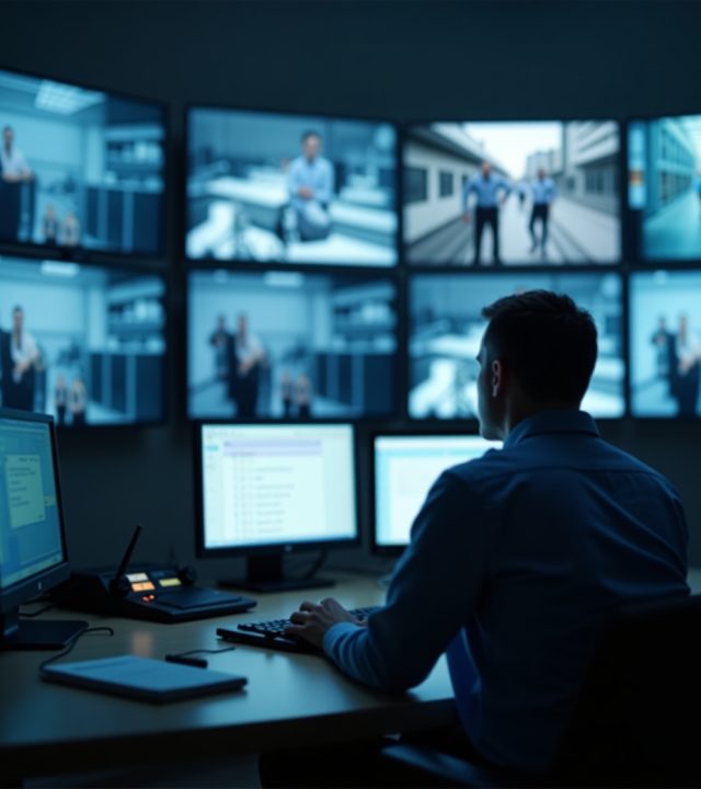 flux dev a cctv monitoring room with multiple screens on a wal 1